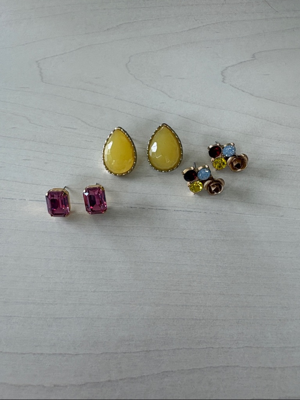 Yellow Teardrop and Multicolor Stud Earring Set - Women